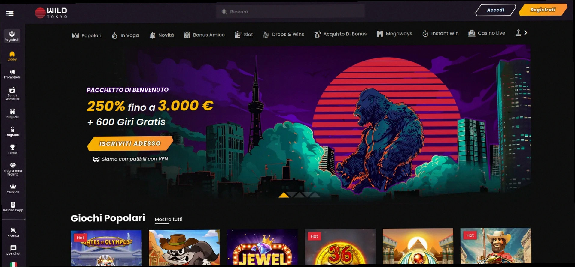 Wild Tokyo Casino – fino a €3.000 + 700 giri gratuiti bonus di benvenuto